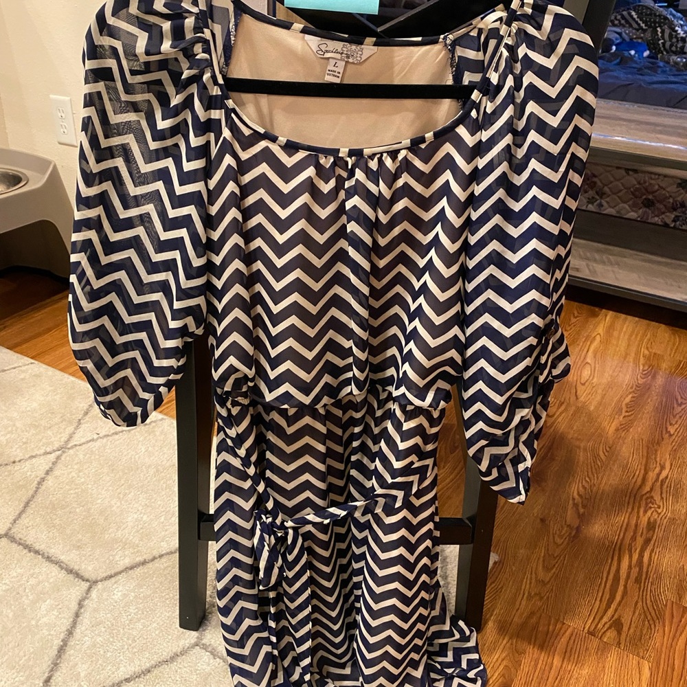 Chevron stripped dress with tie around waist